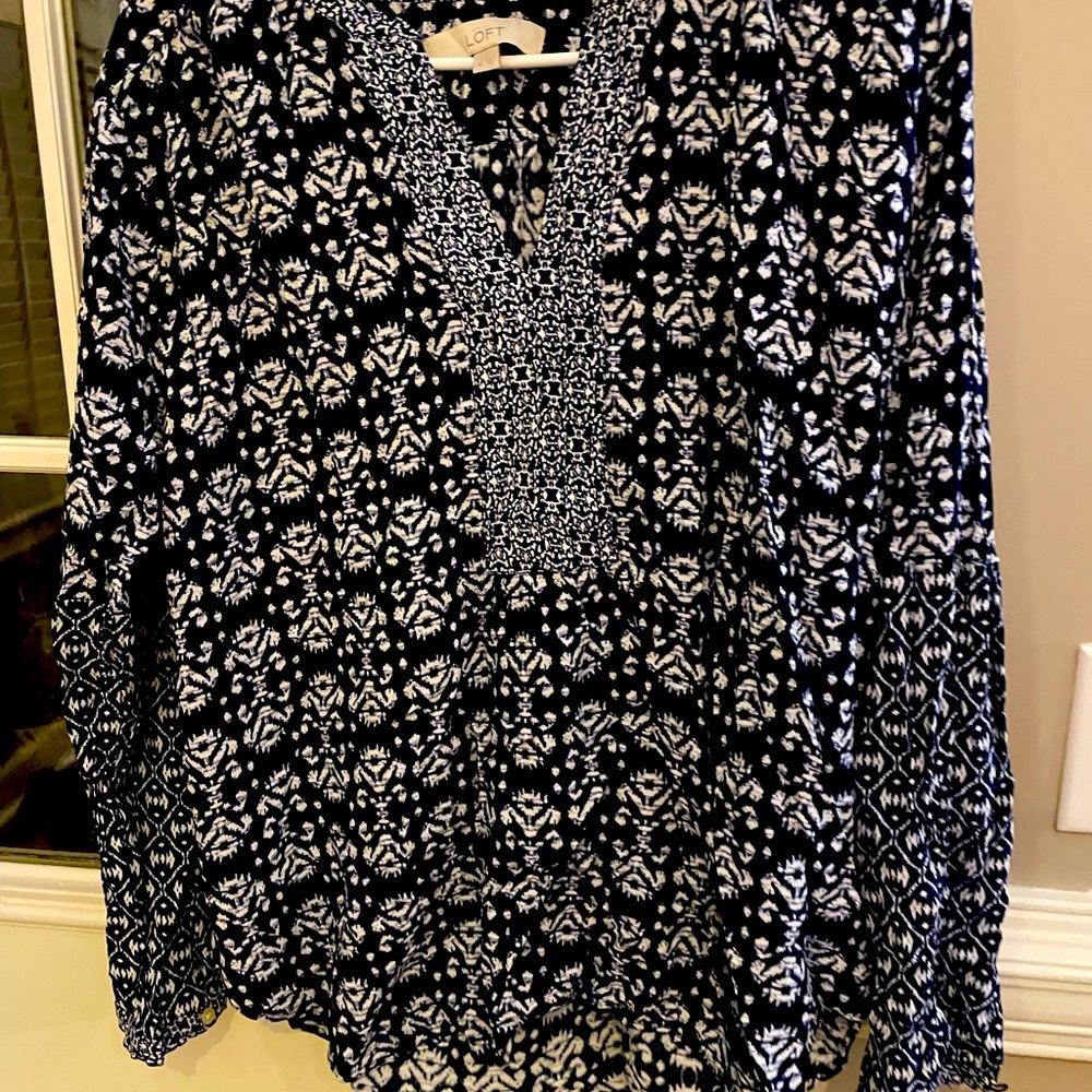 Navy and white print tunic